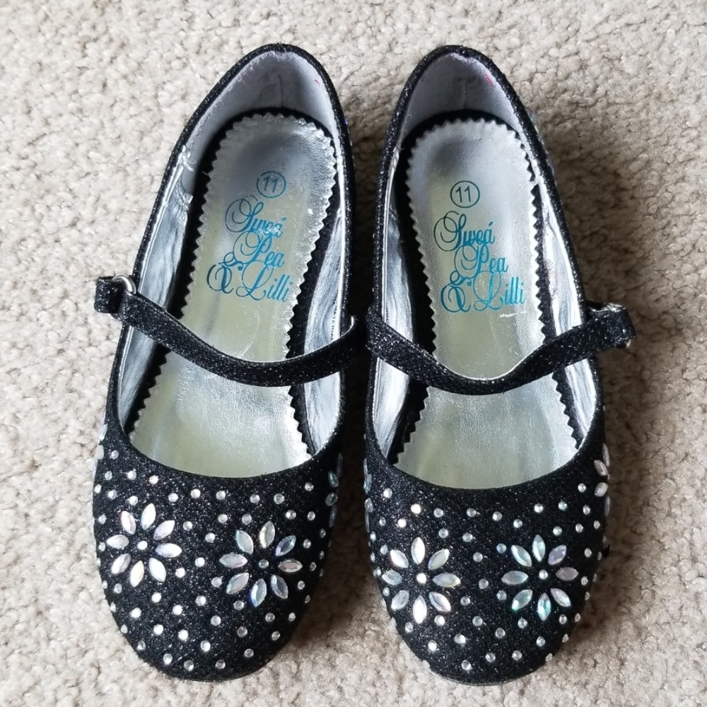 ❤️4/$20 Swea Pea & Lilli Black Shoes w/ Rhinestones